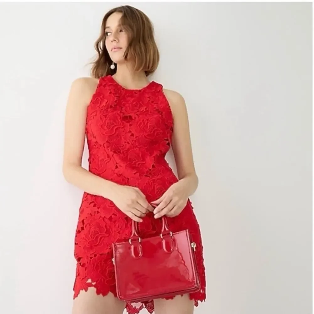 J. CREW COLLECTION Luxe Lace Sleeveless Cocktail Dress Sz‎ 2 3D floral red